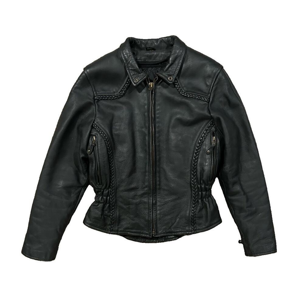 Barney’s Leather Women’s Motorcycle Biker Jacket Black Insulated Braided Size M